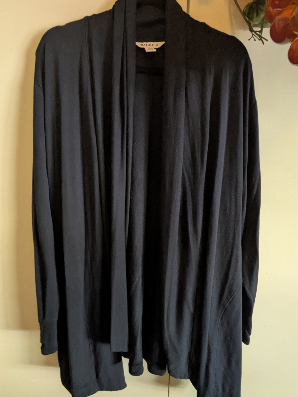 Athleta Navy Draped Open-Front Shirt Jacket
